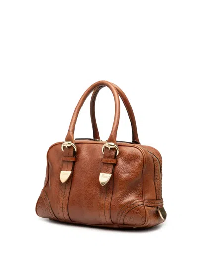 Pre-owned Gucci 2000-2015 Ssima Trimmed Leather Signoria Boston Bag In Brown