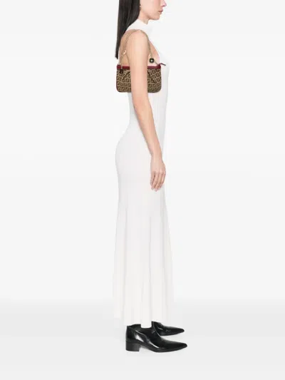 Pre-owned Fendi 2000-2010 Zucchino Canvas Chain Pochette Shoulder Bag In Brown