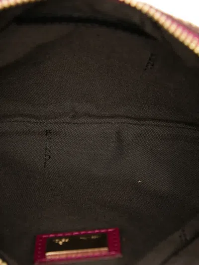 Pre-owned Fendi 2000-2010 Zucchino Canvas Chain Pochette Shoulder Bag In Brown