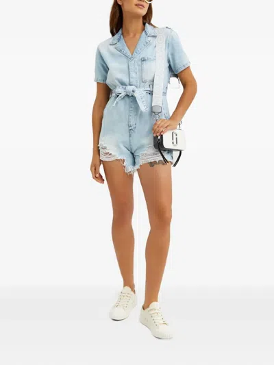One Teaspoon Frayed Belted Playsuits In Blue