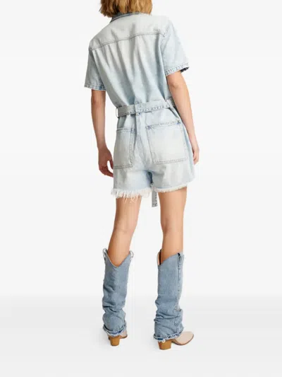 One Teaspoon Frayed Belted Playsuits In Blue