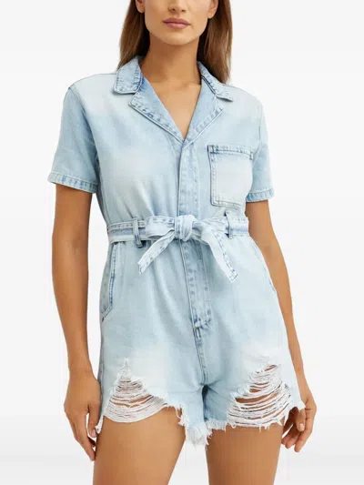 One Teaspoon Frayed Belted Playsuits In Blue