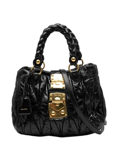 Pre-owned Miu Miu 2010 Matelasse Lux Lambskin Bauletto Aperto Satchel In Black