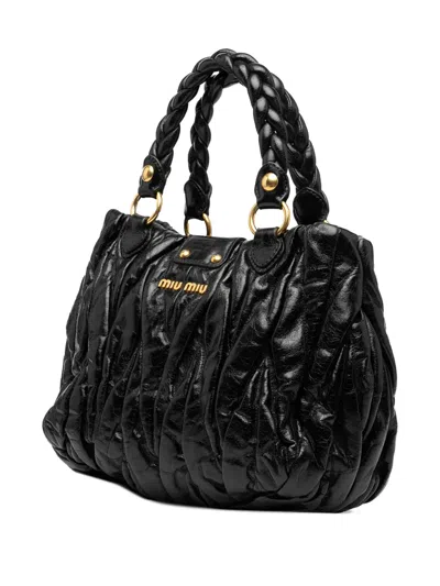 Pre-owned Miu Miu 2010 Matelasse Lux Lambskin Bauletto Aperto Satchel In Black
