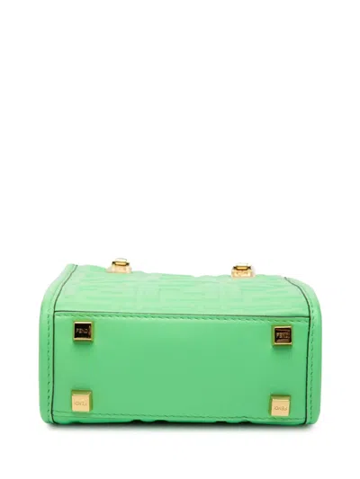 Pre-owned Fendi 2010-2025 Mini Zucca Embossed Leather Sunshine Shopper Tote Satchel In Green