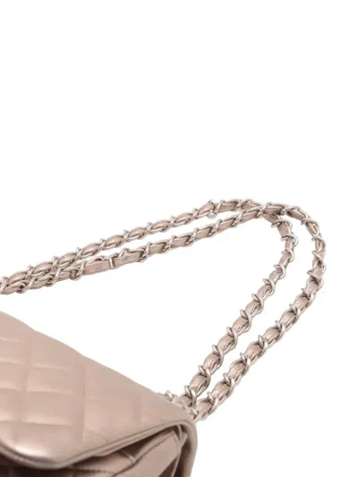 Pre-owned Chanel 2010-2011 Jumbo Classic Metallic Lambskin Double Flap Shoulder Bag In Brown
