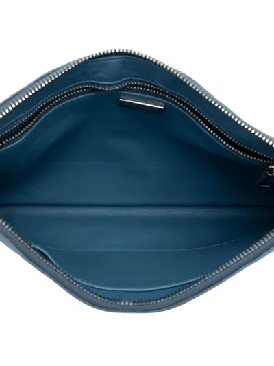 Pre-owned Prada 2013-2025 Saffiano Lux Zip Clutch Bag In Blue