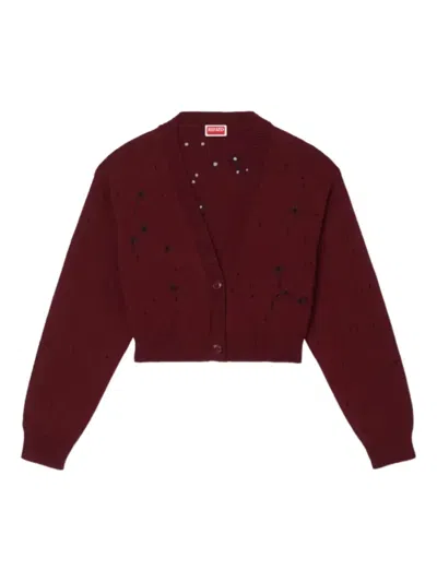 Kenzo Star-embroidered Button Cardigan In Brown