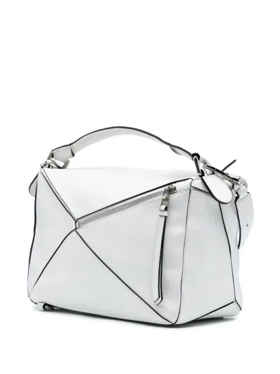 Pre-owned Loewe 2015 Medium Calfskin Puzzle Satchel In White