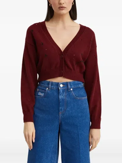 Kenzo Star-embroidered Button Cardigan In Brown