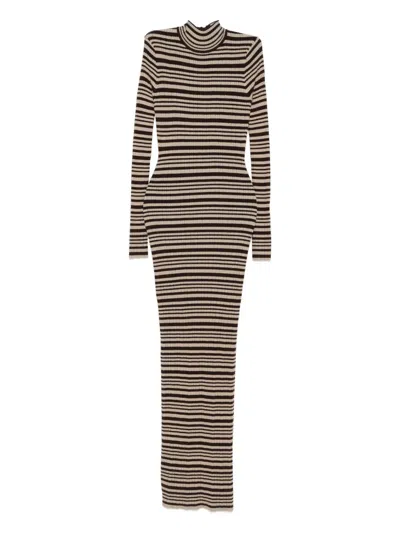 Nanushka Turtleneck Striped Maxi Dress In Brown