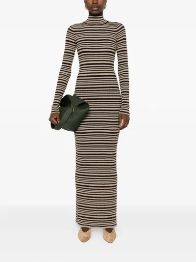 Nanushka Turtleneck Striped Maxi Dress In Brown