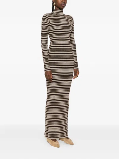 Nanushka Turtleneck Striped Maxi Dress In Brown