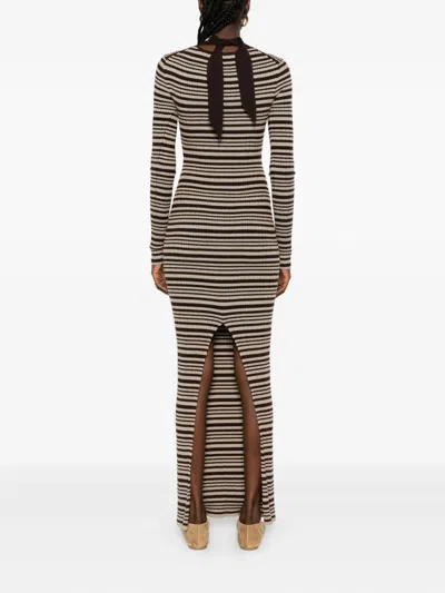 Nanushka Turtleneck Striped Maxi Dress In Brown