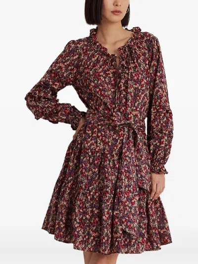 Ralph Lauren Ruffled Floral Print Dress In Red