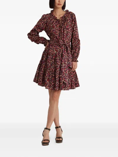 Ralph Lauren Ruffled Floral Print Dress In Red