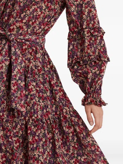 Ralph Lauren Ruffled Floral Print Dress In Red