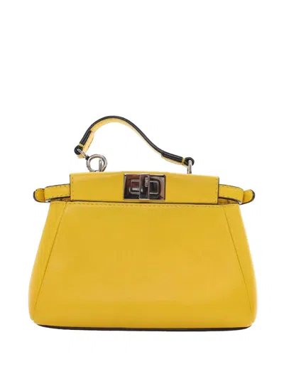 Pre-owned Fendi 2010-2025 Micro Leather Peekaboo Satchel In Yellow