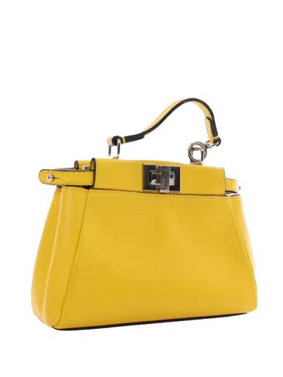 Pre-owned Fendi 2010-2025 Micro Leather Peekaboo Satchel In Yellow
