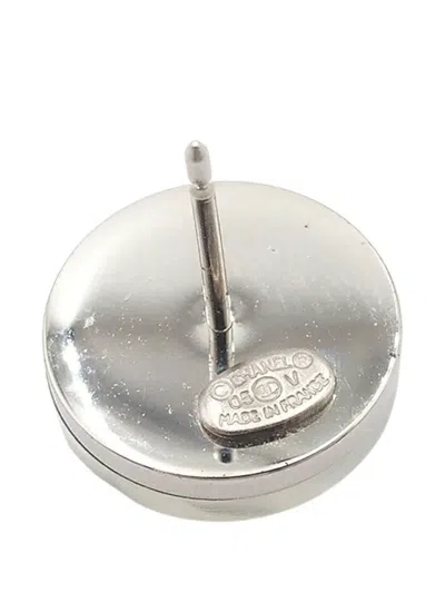 Pre-owned Chanel 2005 Resin And Silver Plated Cc Round Push Back Earrings Costume Earrings