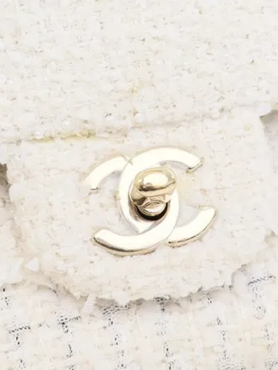 Pre-owned Chanel 2020 Medium Classic Tweed Double Flap Shoulder Bag In White