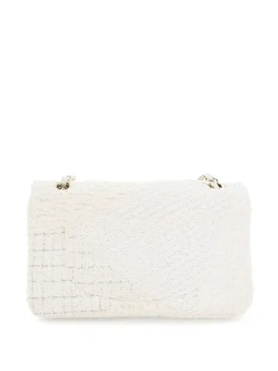 Pre-owned Chanel 2020 Medium Classic Tweed Double Flap Shoulder Bag In White