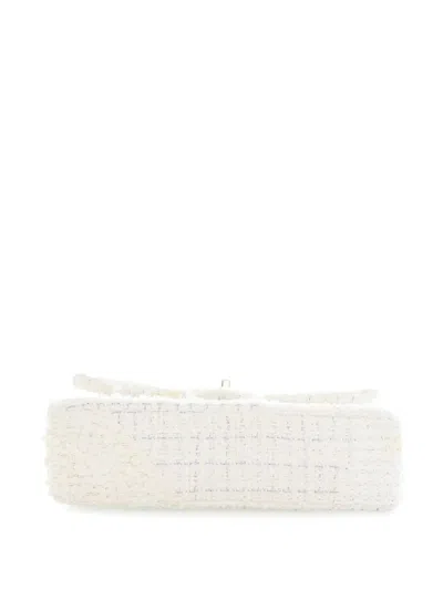 Pre-owned Chanel 2020 Medium Classic Tweed Double Flap Shoulder Bag In White