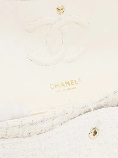 Pre-owned Chanel 2020 Medium Classic Tweed Double Flap Shoulder Bag In White
