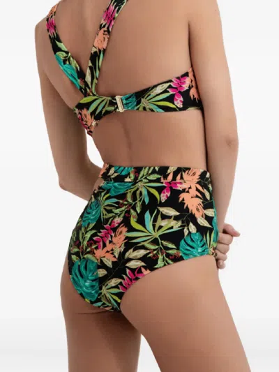 Patbo Tropical Ruffled Bikini Top In Black