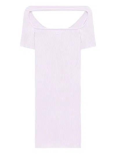 Courrèges Hyperbole Embroidered Ribbed Mini Dress In Pink