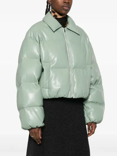 Nanushka Adjustable Cropped Puffer Jacket In Green