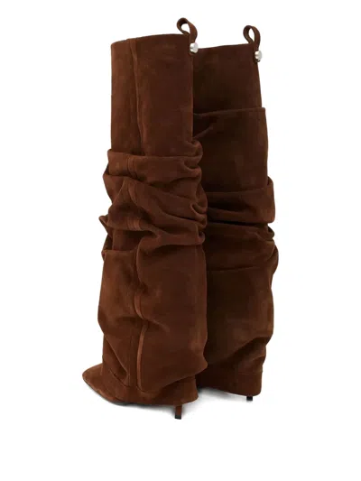 Attico 105mm Rea Square Toe Boots In Brown