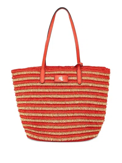 Ralph Lauren Straw Shoulder Bag In Orange