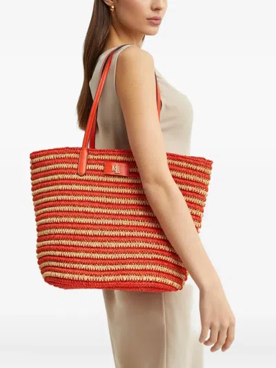 Ralph Lauren Straw Shoulder Bag In Orange