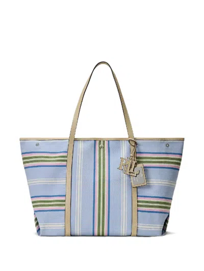 Ralph Lauren Striped-pattern Logo-charm Tote Bag In Blue