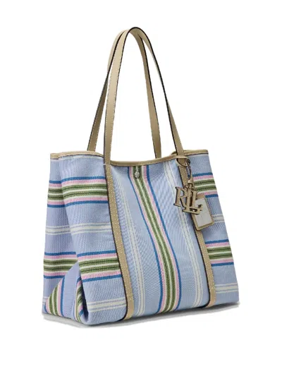 Ralph Lauren Striped-pattern Logo-charm Tote Bag In Blue
