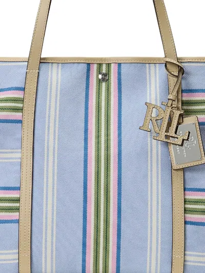 Ralph Lauren Striped-pattern Logo-charm Tote Bag In Blue