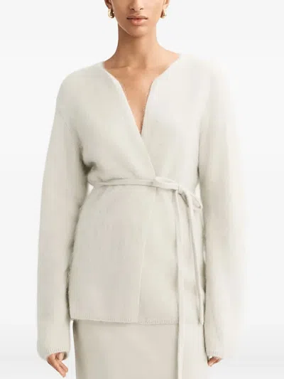 V-NECK TIE BRUSHED CARDIGAN