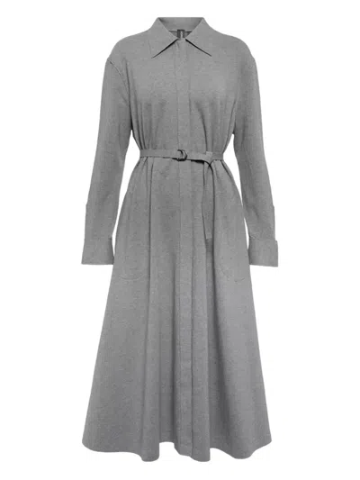 Norma Kamali Long-sleeve Belted Midi Dress In Gray