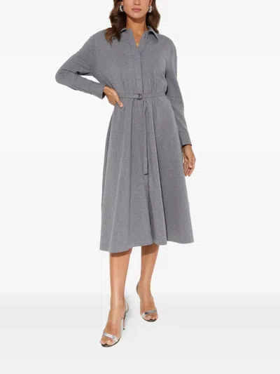 Norma Kamali Long-sleeve Belted Midi Dress In Gray
