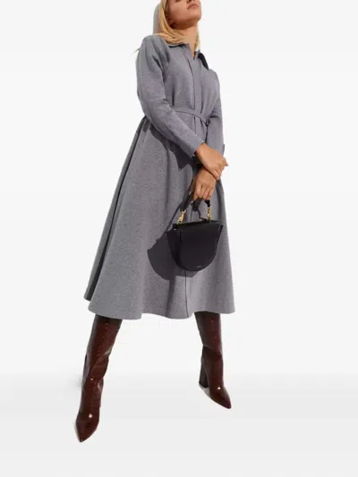 Norma Kamali Long-sleeve Belted Midi Dress In Gray