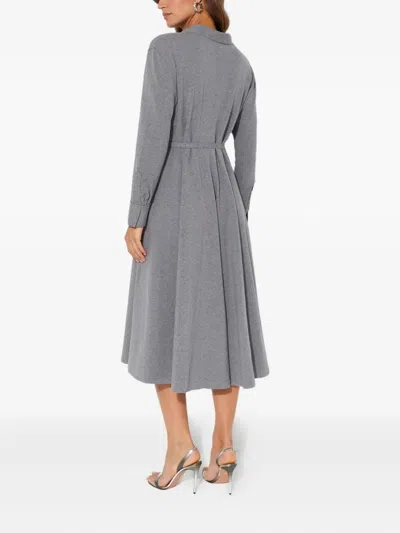 Norma Kamali Long-sleeve Belted Midi Dress In Gray