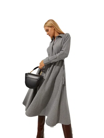 Norma Kamali Long-sleeve Belted Midi Dress In Gray