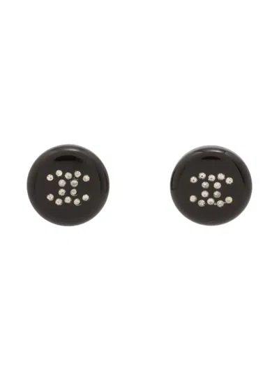 Pre-owned Chanel 2000 Ccmark Rhinestone Earrings In Black