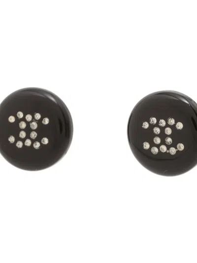 Pre-owned Chanel 2000 Ccmark Rhinestone Earrings In Black