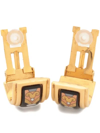 Pre-owned Hermes 1980-2000s Logo Clip-on Earrings In Gold