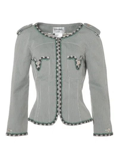 Pre-owned Chanel 2006 Striped-pattern Jacket In Green