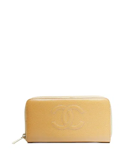 Pre-owned Chanel 2004-2005 Cc Mark Round Zip Wallet In Neutral