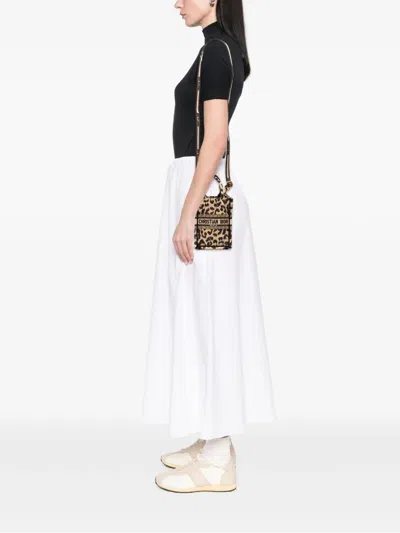 Pre-owned Dior 2022 Mizza Mini Embroidered Canvas Leopard Vertical Book Tote Satchel In Brown