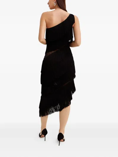 Norma Kamali Fringed Asymmetric Midi Dress In Black
